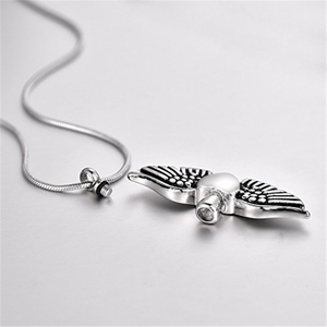 Collier Urne Commémorative Vintage Ailes d'Ange Chrétien en Acier Inoxydable Plaqué Argent, Pendentif Cœur Ailes pour Cendres de Crémation, Souvenir - Product Image 5