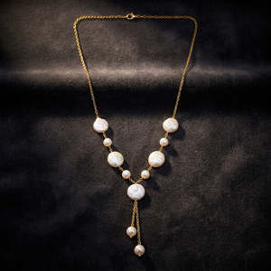 Collier personnalisé plaqué rhodium avec pendentif pièce, imitation perle, style Y, pour femme, élégant, de luxe, cadeau, bijoux de mariée - Product Image 6