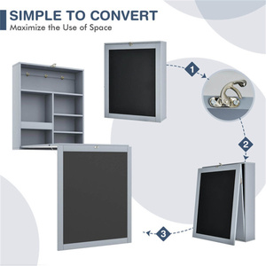 Bureau d'ordinateur pliable mural gris DB avec étagère de rangement pour bureau à domicile et hôtels, surface métallique, modèle D0100HAJTI7 - Product Image 4