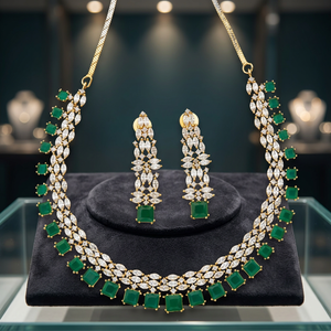 Elegante Juego de Collar con Circonitas Indias para Mujer - Verde, para Regalo de Boda y Fiesta - Product Image 2