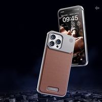 Étui de téléphone portable en cuir de luxe couverture de téléphone portable en métal sans cadre pour iPhone 16 15 14 Plus Pro Max