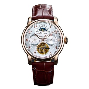 Montre automatique homme REEF TIGER RGA1965 Artist Master III Fashion, phase de lune, or rose, luminescente, bracelet en cuir marron, classique - Product Image 1