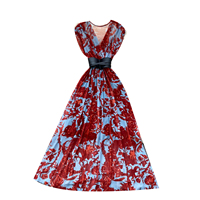 Robes d'été sans manches à col en V à imprimé floral pour femmes, robes maxi élégantes cintrées à la taille
