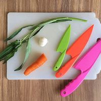 Veilig voor kinderen, roestvrijstalen mes, houten handvat, ambidextrous ontwerp, driedelige set, kookgerei, groenten, cake, sla