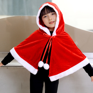 Christmas <b>Red</b> Velvet Furry Edge Hooded Cappa Stage Kids Cloak New Santa Clause Children Cosplay Kid Clothes Girls With Hat - Product Image 2
