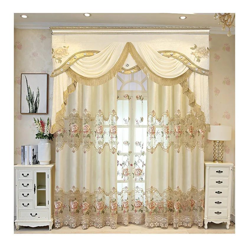 Listo elegante apagón de chenilla de lujo europeo cortinas para la habitación