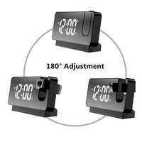 Horloge numérique muette à grand écran LED Horloge de bureau alimentée par USB Réveil à projection réglable à 180 degrés Câble USB électronique carré