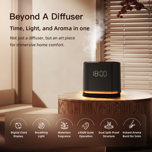 SCENTA 2026 新款 USB 充电式香薰机，适用于家庭、办公室、瑜伽，带数字时钟显示，空气清新剂批发 - Product Image 2
