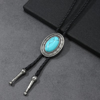 Collier en alliage de corde argentée rétro avec pendentif turquoise en forme de larme, style western cowboy, prêt à expédier, vente en gros, style européen et américain