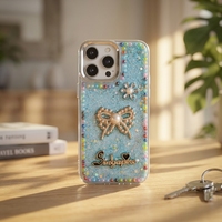 Coque de téléphone en gros scintillante pour Honor X60 Pro Max, avec nœud en métal 3D époxy et perles incrustées de diamants