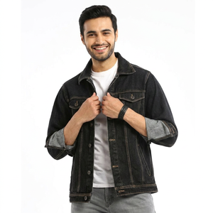 Wholesale Men's Casual <b>Slim</b> <b>Fit</b> Denim <b>Jacket</b> Spring Fashion with Stand Collar and Big Pocket Solid Color Jean <b>Jackets</b> - Product Image 1