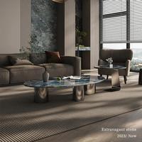 Table basse moderne pour salon, en marbre artificiel et structure métallique, style minimaliste italien, table décorative pour la maison ou le bureau