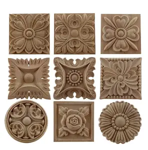 Furniture Vintage Home Decorations Accessories Square Unpainted Wood Carved Decal Corner Onlay Applique Frame For Home Cabinets