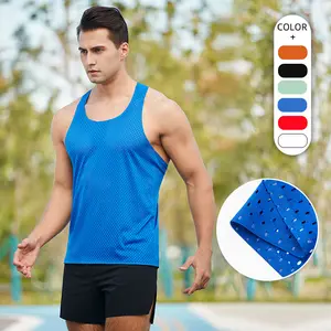 Tank Top tanpa lengan untuk pria, rompi Stringer Tank Top olahraga jaring kebugaran Gym Gym tanpa lengan untuk pria