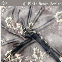 Tissu en Georgette de Chiffon à Imprimé Floral Hibiscus Vintage Effet Encre sur Fond Noir, Doux, Respirant et Translucide pour Vêtements Féminins