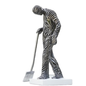 Estatua de Cabeza Humana de Acero Inoxidable con Diseño Minimalista y Hueco, Estatua Metálica Creativa Abstracta de Cabeza Humana Irregular - Product Image 1