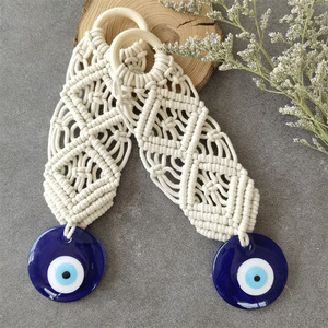 Tapisserie murale en <span class=keywords><strong>macramé</strong></span> <span class=keywords><strong>bleu</strong></span> œil turc faite à la main, décoration, ornement, pendentifs Nazar, mauvais œil, décoration intérieure pour la bonne chance - Product Image 2