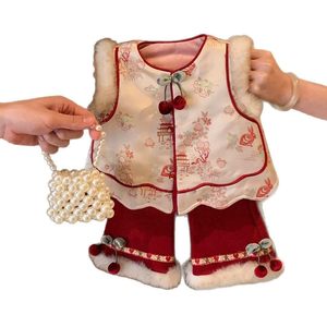 Tongxingyuan Baby Girls Chinese Style New Year Vest Set Thickening Two Piece Outfit With Pearl Bag - Product Image 5