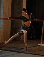 Haut latin léopard brillant avec jupe ensemble une pièce jupe à lacets Samba Tango Rumba Chacha Costume de danse compétition entraînement pour les femmes