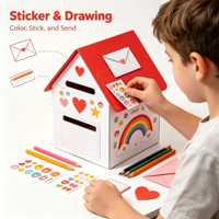 Kit de Bricolage Personnalisé pour Boîte aux Lettres en Carton à Colorier avec Autocollants Décoratifs et Maison en Papier Incluse