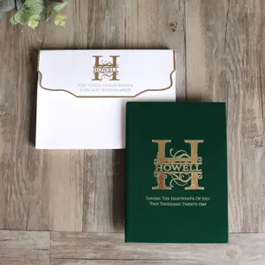 Invitación de tapa dura de terciopelo verde oscuro personalizado tarjetas acrílicas con espejo dorado boda de lujo con sobres 3D