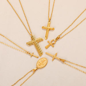 Kalung Liontin Emas Lapis 18K Custom CAIOOCHE, Kalung Salib Sederhana dari Baja Anti Karat, Perhiasan Fashion untuk Wanita - Product Image 5
