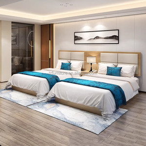 Low Cost Hotel Furniture <b>Set</b> 3 Star Hotel Guest Room Twin <b>Bed</b> Customized Double <b>Single</b> Wood Base Platform <b>Bed</b> Frame - Product Image 3