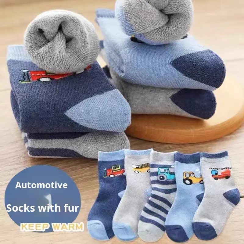 Wholesale Winter Cute Knitted Children's Ankle Fleece Terry Socks Boys Girls Infant Cat Pattern Sporty Disposable