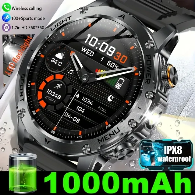2025 1000mAh Super Capacity Battery Adult Men Smart Watch 1.7-inch Large Screen Bluetooth Call IP68 Waterproof SmartWatch Sports
