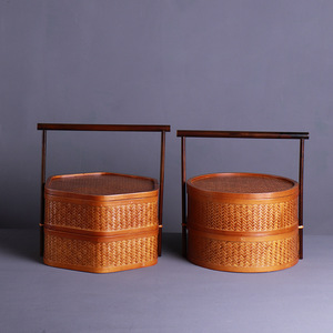<b>Bamboo</b> Woven Storage Basket Double Layer Circular Hexagonal For Living Room Neatening - Product Image 1