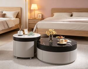 Modern Nesting Coffee <b>Table</b> Set Marble Top <b>White</b> Black <b>Round</b> Living Room Furniture - Product Image 1