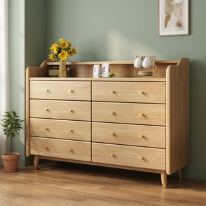 Modern Wood 8 <b>Drawer</b> Dresser Flat Panel Design Storage Cabinet Living Room Furniture Natural Finish - Product Image 4