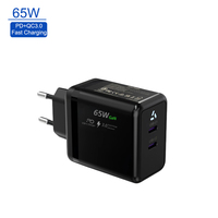 Chargeur mural GaN 65W double Type C PD PPS, adaptateur d'alimentation rapide, prise EU, chargeur de voyage compact pour ordinateur portable et smartphone, vente en gros