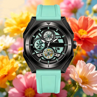 Fabrik-Großhandel Luxus Freizeit-Sportuhr Vollautomatische Mechanische Herrenuhr mit Gehäuse aus Legierung und Acrylband Multifunktions-Chronograph