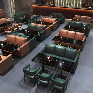 Conjunto de Asientos Modernos de Cuero PU con Mesa de Mármol Negro para Bar, Restaurante, Salón, Cafetería, Uso Comercial - Product Image 2
