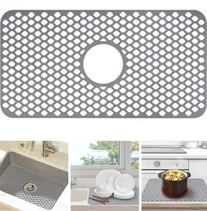 Custom Non Slip Drain Kitchen Sink Mats Stainless Steel Porcelain Sink Silicone Sink Protector Mat