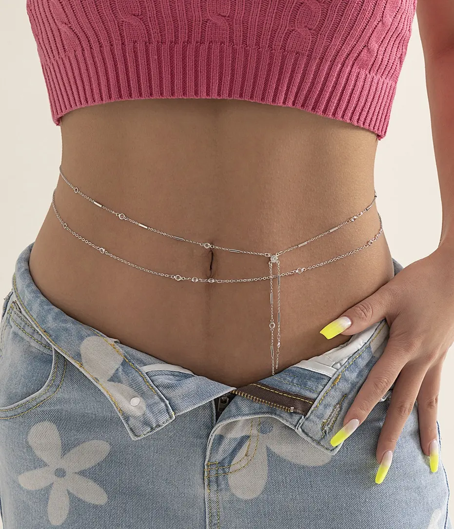 Модная двухслойная цепочка для брюк в стиле хип-хоп, цепочка для тела с кристаллами, популярная цепочка на талию для девушек