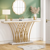 Tribesigns Table Console Moderne avec Piétement Métallique en Grille, Plateau Effet Marbre Doré, pour Entrée avec Miroir