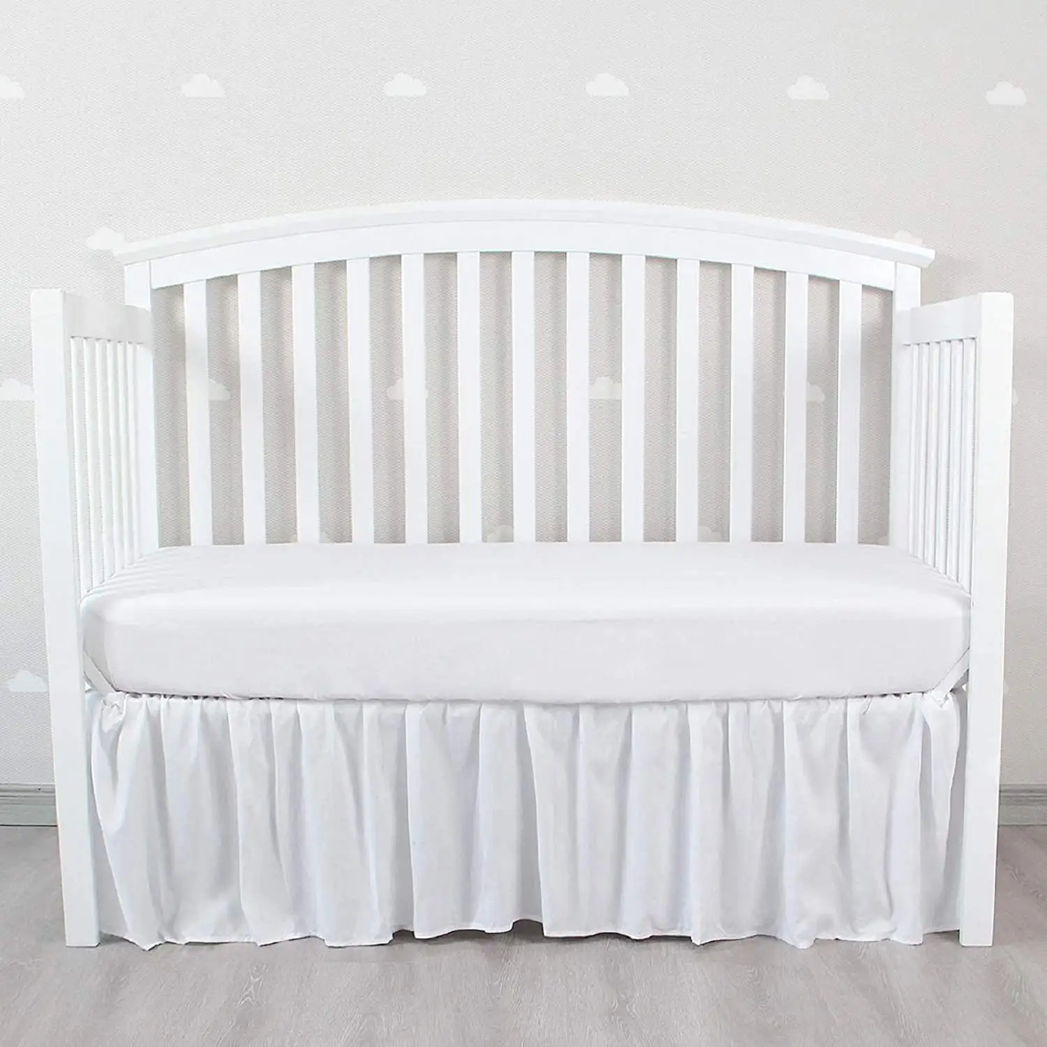 Jupe de berceau blanche en coton à 4 côtés, jupe de lit à volants anti-poussière, plissée, élastique, pour bébé fille ou garçon