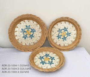 Nouveau Design Classique Vert Noir Soleil Design Rotin Naturel Nacre Panier de Service Alimentaire du Vietnam - Product Image 5