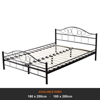 Base de Cama Metálica Desmontable con Cabecera y Piecera Arqueadas, Plataforma con Soporte de Láminas para Dormitorio, Hotel, Habitación de Huéspedes