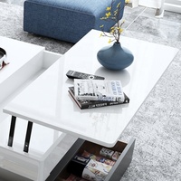 Nouvelle conception de table basse de salon moderne à deux niveaux, blanche, multifonctionnelle, avec fonction de levage