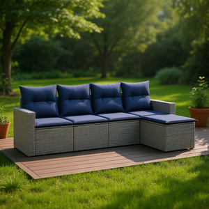 Ensemble de canapés de patio en polyrotin gris 4 places, mobilier de jardin extérieur, design contemporain, style élégant - Product Image 2