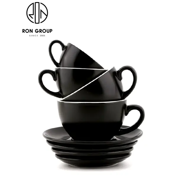 Taza de café de cerámica con logotipo personalizado, para restaurante, venta al por mayor, con plato
