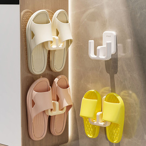 Support mural ABS sans perçage pour pantoufles, design moderne et simple, sans perforation, organisateur de rangement pour chaussures de salle de bain avec crochets - Product Image 2
