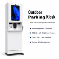 Kiosque de stationnement multifonctionnel extérieur - Paiement en espèces, impression de tickets, lecteur de codes-barres, boîtier métallique, sur pied, haute luminosité