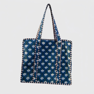 Elegante Bolso Tote con Estampado Floral Azul, Material de Algodón, Cierre Abierto, Bolso de Compras para Mujer, Estilo para Todas las Temporadas - Product Image 1
