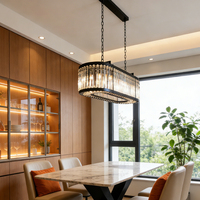 Lustre contemporain ovale linéaire en cristal finition noire pour l'intérieur des maisons et des hôtels