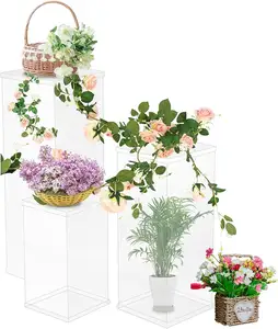 Kotak tampilan dudukan akrilik bening silinder alas dudukan peninggi untuk tampilan pesta untuk koleksi dekorasi pernikahan