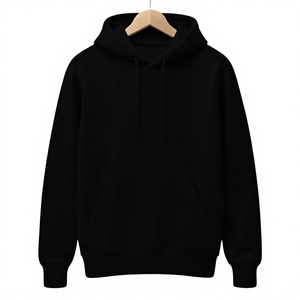 เสื้อฮู้ดดี้ผู้ชายสีดำแบบสั่งทำพิเศษ ทรงปกติ ผ้าฟลีซลำลอง สีพื้น ใส่ได้ในฤดูใบไม้ร่วง มีกระเป๋าหน้า แขนยาวถัก - Product Image 1